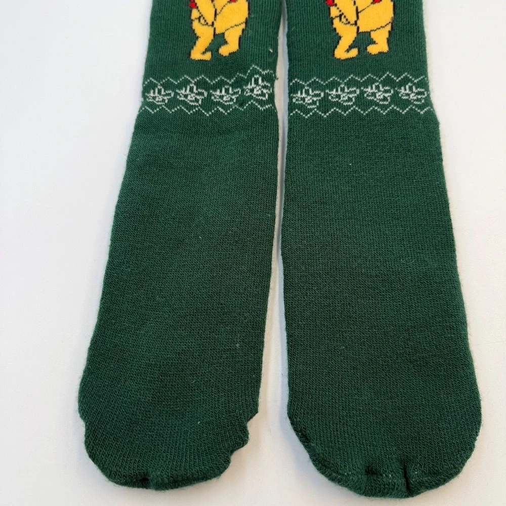 Disney‎ Winnie the Pooh Slipper Socks Green Knit Non Slip Bee Grip Crew Socks